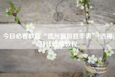 今日必看教程“德州翻前胜率表	”(透视)开挂详细教程