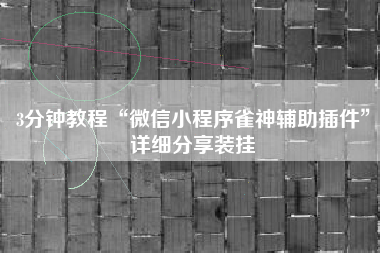 3分钟教程“微信小程序雀神辅助插件	”详细分享装挂