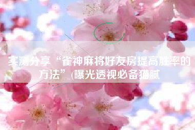 实测分享“雀神麻将好友房提高胜率的方法”(曝光透视必备猫腻